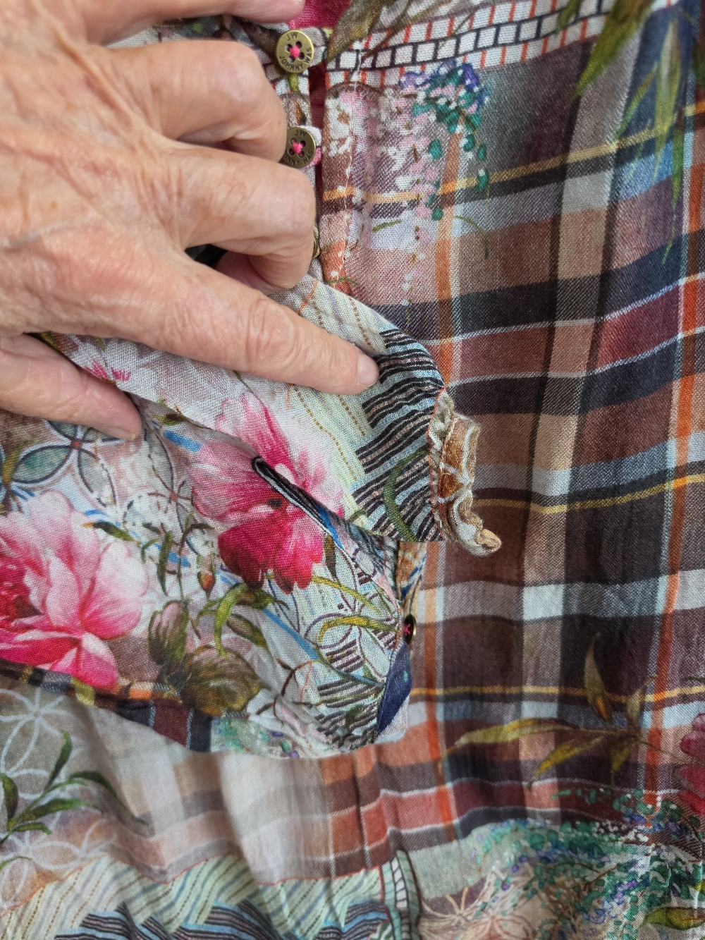 Johnny Was Multicolor Floral & Plaid Midi Dress - Picture 4 of 4